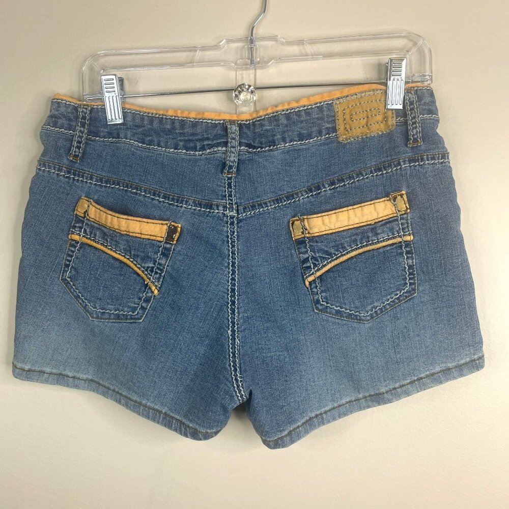 Vintage Y2K One Tuff Babe Micro Denim Shorts 11 12 Embellished Blue Jean Stretch